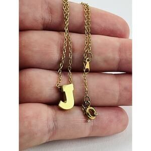 Vintage Trifari Initial J Necklace Gold Tone Letter Pendant Chain 16" Jewelry Na